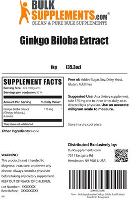 Photo of the BulkSupplements.com Ginkgo Biloba Extract label