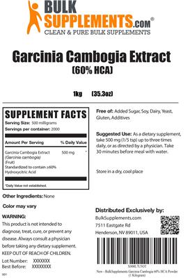 Photo of the BulkSupplements.com Garcinia Cambogia Extract (60% HCA) label