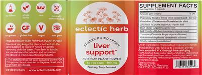 Photo of the Eclectic Herb Liver Support label