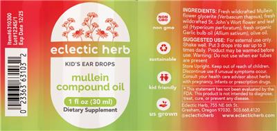 Photo of the Eclectic Herb Kid's Mullein Compound Oil Ear Drops label