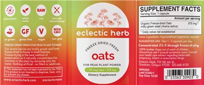 Photo of the Eclectic Herb Oats 375 mg label