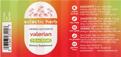 Photo of the Eclectic Herb Valerian Glycerite label