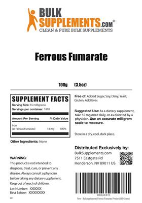 Photo of the BulkSupplements.com Ferrous Fumarate label