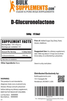 Photo of the BulkSupplements.com D-Glucuronolactone label