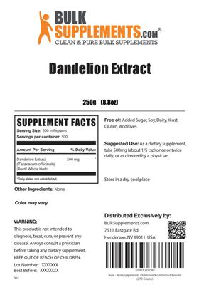 Photo of the BulkSupplements.com Dandelion Extract label