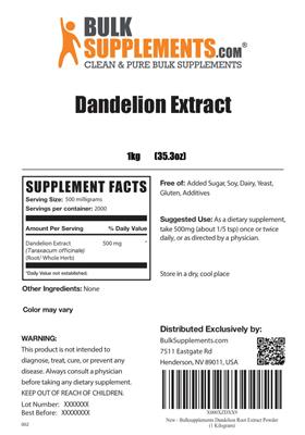 Photo of the BulkSupplements.com Dandelion Extract label