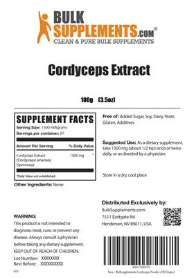 Photo of the BulkSupplements.com Cordyceps Extract label