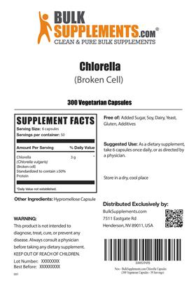Photo of the BulkSupplements.com Chlorella (Broken Cell) label