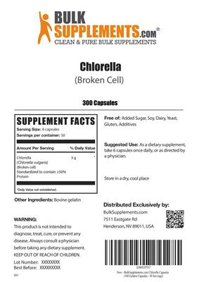 Photo of the BulkSupplements.com Chlorella (Broken Cell) label