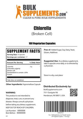 Photo of the BulkSupplements.com Chlorella (Broken Cell) label