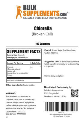 Photo of the BulkSupplements.com Chlorella (Broken Cell) label
