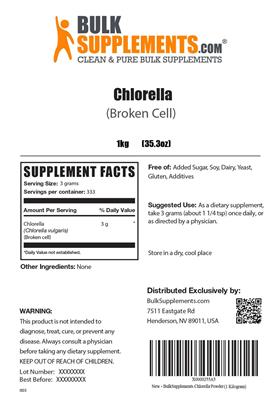 Photo of the BulkSupplements.com Chlorella (Broken Cell) label