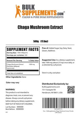 Photo of the BulkSupplements.com Chaga Mushroom Extract label