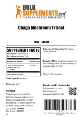 Photo of the BulkSupplements.com Chaga Mushroom Extract label
