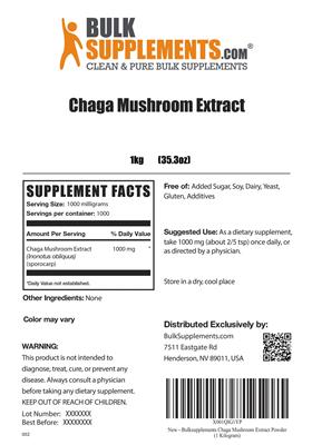 Photo of the BulkSupplements.com Chaga Mushroom Extract label