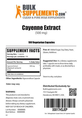 Photo of the BulkSupplements.com Cayenne Extract (500 mg) label
