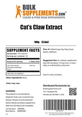 Photo of the BulkSupplements.com Cat's Claw Extract label