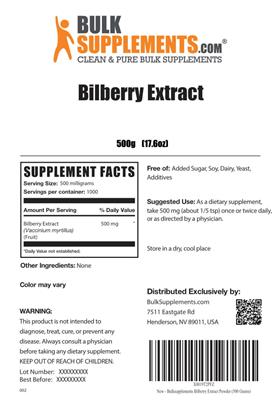 Photo of the BulkSupplements.com Bilberry Extract Powder label