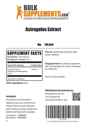 Photo of the BulkSupplements.com Astragalus Extract label
