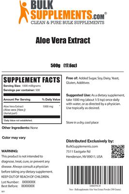 Photo of the BulkSupplements.com Aloe Vera Extract label