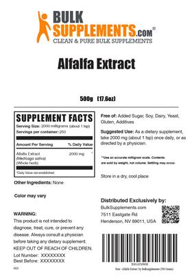 Photo of the BulkSupplements.com Alfalfa Extract label