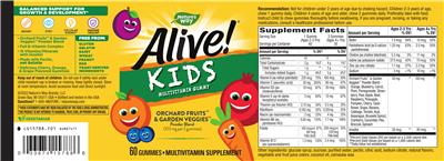 Photo of the Nature's Way Alive! Kids Multivitamin Gummy label