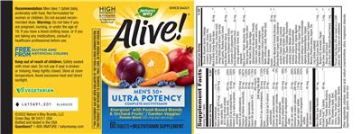 Photo of the Nature's Way Alive! Once Daily Men's 50+ Ultra Potency Complete Multivitamin label