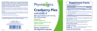 Photo of the PhysioLogics Cranberry Plex with Ester-C label
