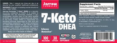 Photo of the Jarrow Formulas 7-Keto DHEA 100 mg label