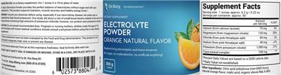 Product label for Electrolyte Powder Orange Natural Flavor