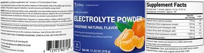 Product label for Electrolyte Powder Tangerine Natural Flavor