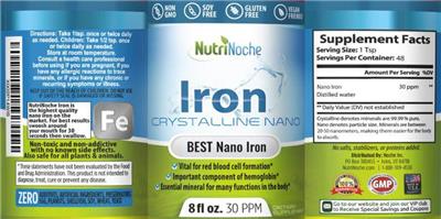 Photo of the NutriNoche Iron 30 PPM label