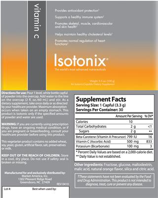 Photo of the Isotonix Vitamin C label