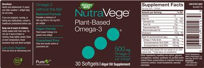 Photo of the Nature's Way NutraVege Plant-Based Omega-3 500 mg label