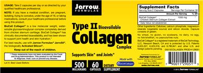 Photo of the Jarrow Formulas Type II Bioavailable Collagen Complex 500 mg label