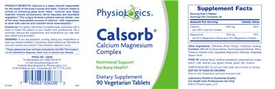 Photo of the PhysioLogics Calsorb Calcium Magnesium Complex label