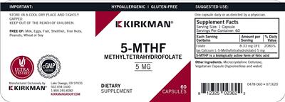 Photo of the Kirkman 5-MTHF 5 mg label