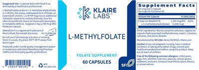 Photo of the Klaire Labs L-MethylFolate label