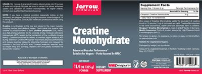 Photo of the Jarrow Formulas Creatine Monohydrate label