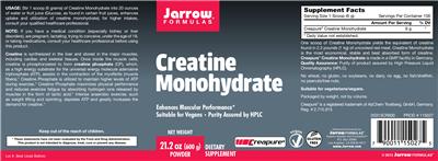 Photo of the Jarrow Formulas Creatine Monohydrate label