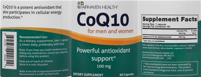 Photo of the Fairhaven Health CoQ10 100 mg label