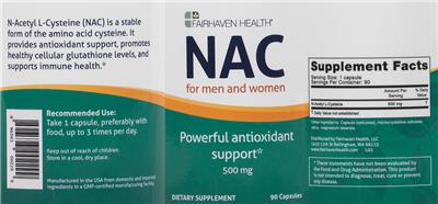 Photo of the Fairhaven Health NAC 500 mg label
