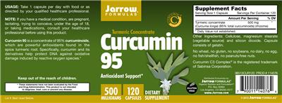Photo of the Jarrow Formulas Turmeric Concentrate Curcumin 95 500 mg label
