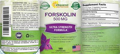 Photo of the aSquared Nutrition Forskolin 500 mg label