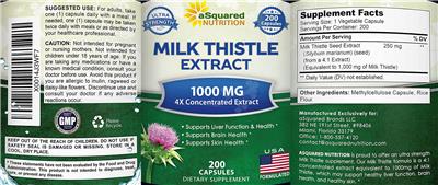 Photo of the aSquared Nutrition Milk Thistle Extract 1000 mg label