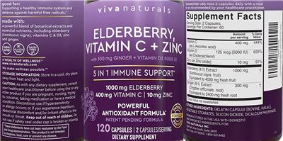 Photo of the Viva Naturals Elderberry, Vitamin C + Zinc label