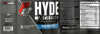 Photo of the PS ProSupps Hyde Xtreme Blue Razz Blitz label