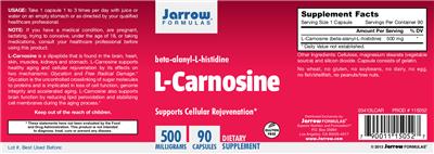 Photo of the Jarrow Formulas L-Carnosine 500 mg label