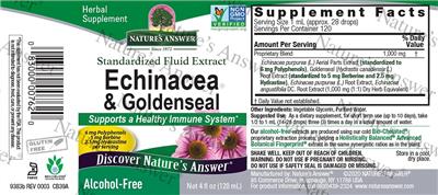 Photo of the Nature's Answer Echinacea & Goldenseal Alcohol-Free label