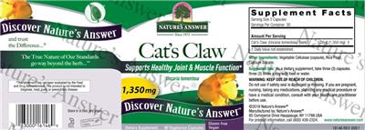 Photo of the Nature's Answer Cat's Claw 1,350 mg label